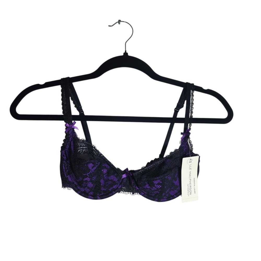 Elle Macpherson Intimates Cup Cake Contour Bra 32C Purple Black Lace E72-738